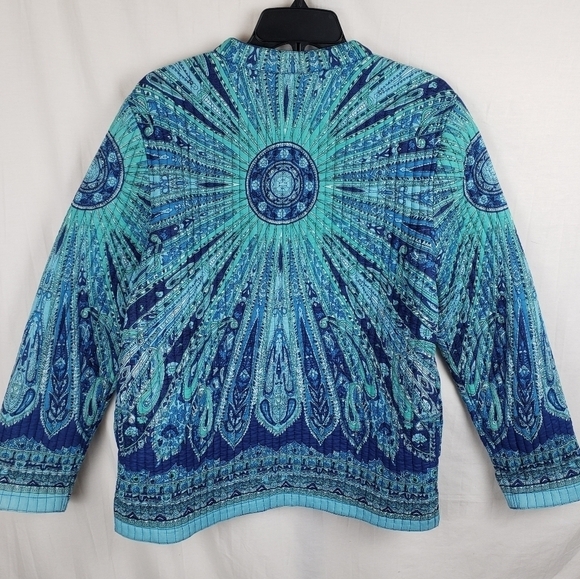 Quilted Long Sleeve Printed Button Down Reversible Jacket Sz L - Picture 6 of 11